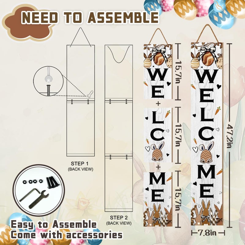 Seimip Easter Welcome Sign for Front Door, 47'' Tall Happy Easter Bunny Wooden Porch Sign for Patio, Rabbit Eggs Standing Vertical Door Signs Spring Rustic Yard Signs Seasonal Outdoor Signs for Garden - Image 5